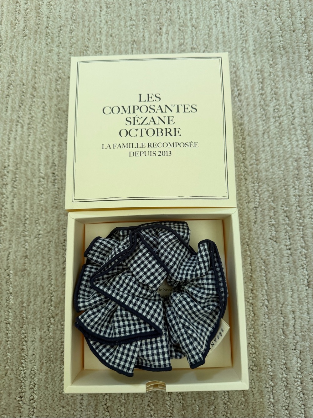 Sezane Navy and White Gingham Scrunchie